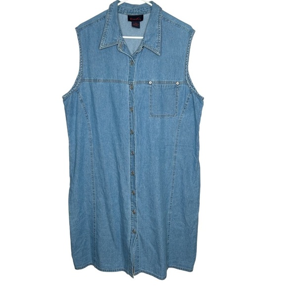 Denim & Co. Women’s Denim Dress Size 1X Light Blue Button Front Sleeveless - Picture 1 of 4